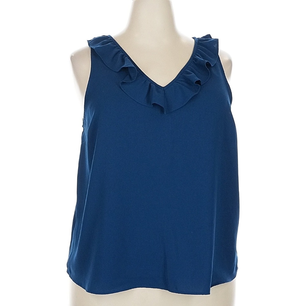 LC Lauren Conrad size xxl Sleeveless Ruffle V-Neck Top - Blue